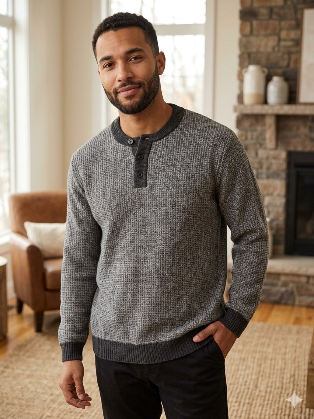 Lambs Wool Crewneck Henley Knit Sweater Grandpa Core Cabincore Rustic Chic XXL
